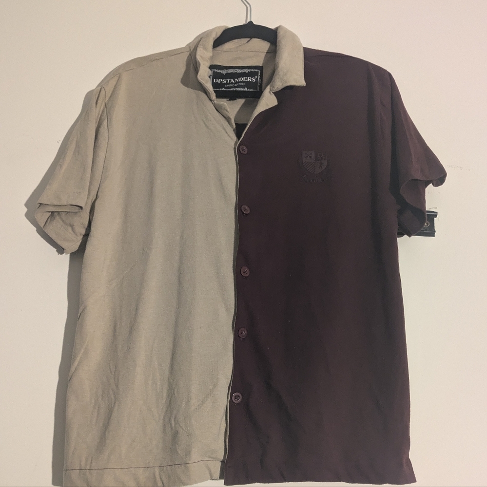 Upstanders shirt half cream half red